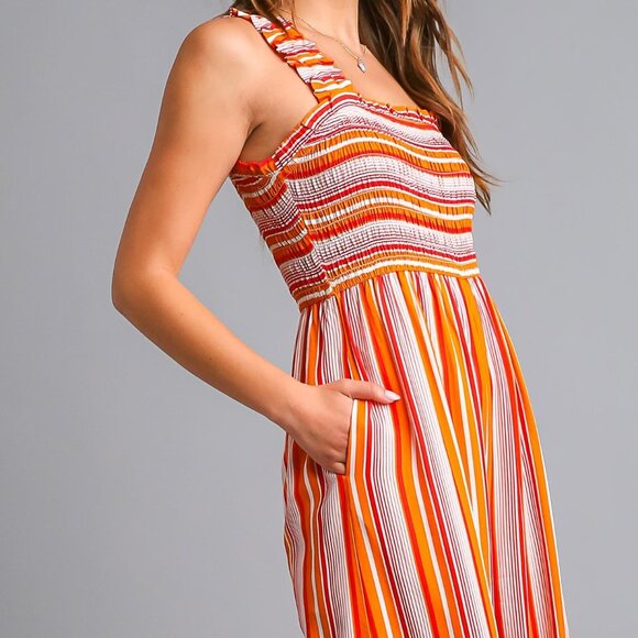 Umgee Striped Jumpsuit pockets NWOT - Picture 4 of 10